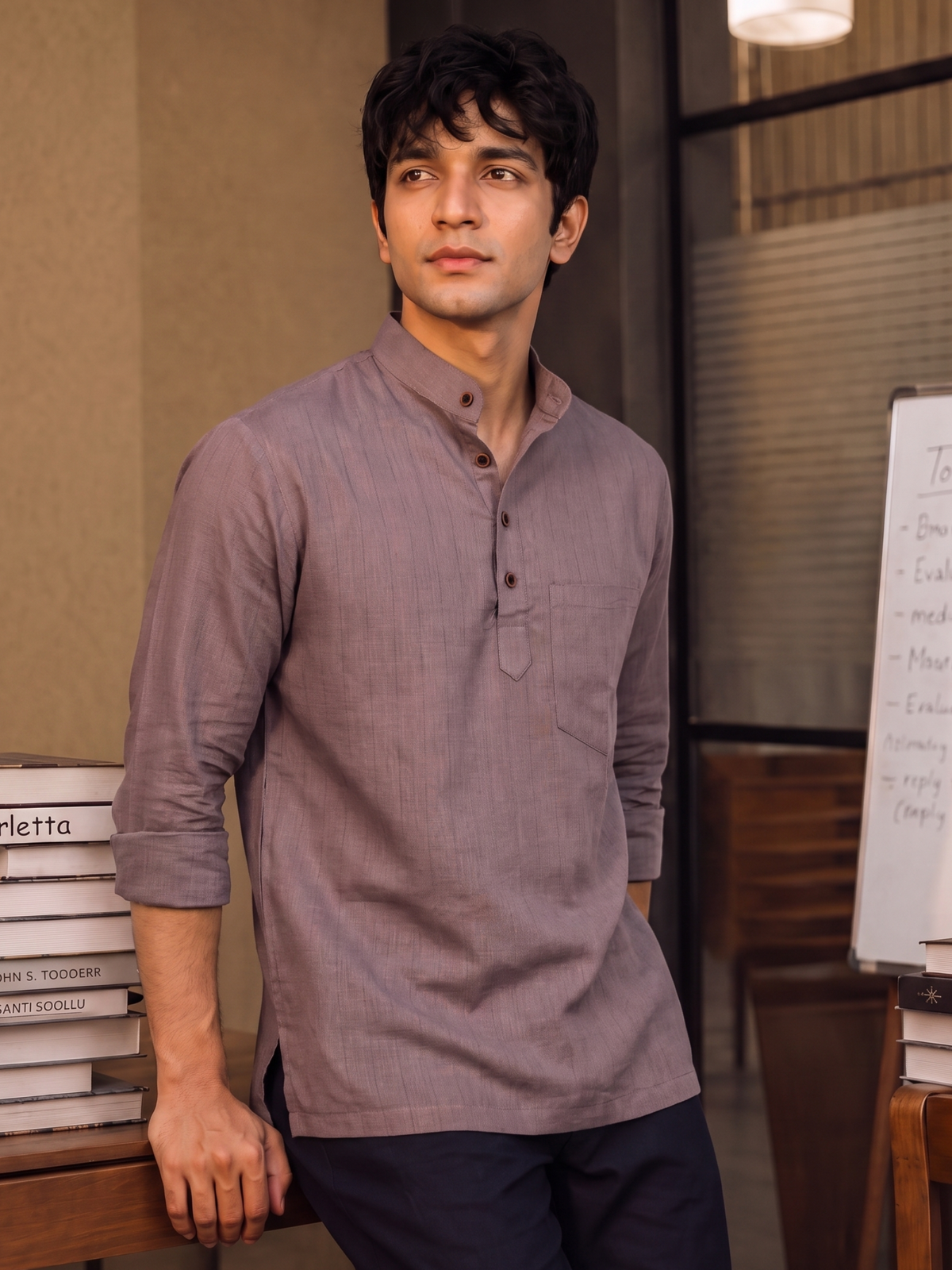 Desert Rose – Men's Printed Cotton Short Kurta