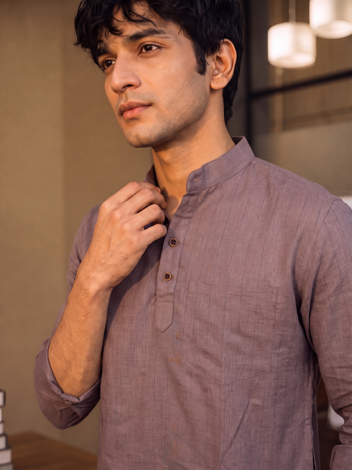 Desert Rose – Men's Printed Cotton Short Kurta