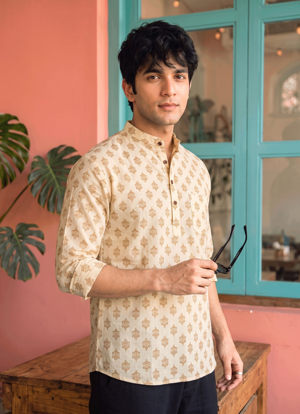Golden Leaf – Printed Cotton Short Kurta