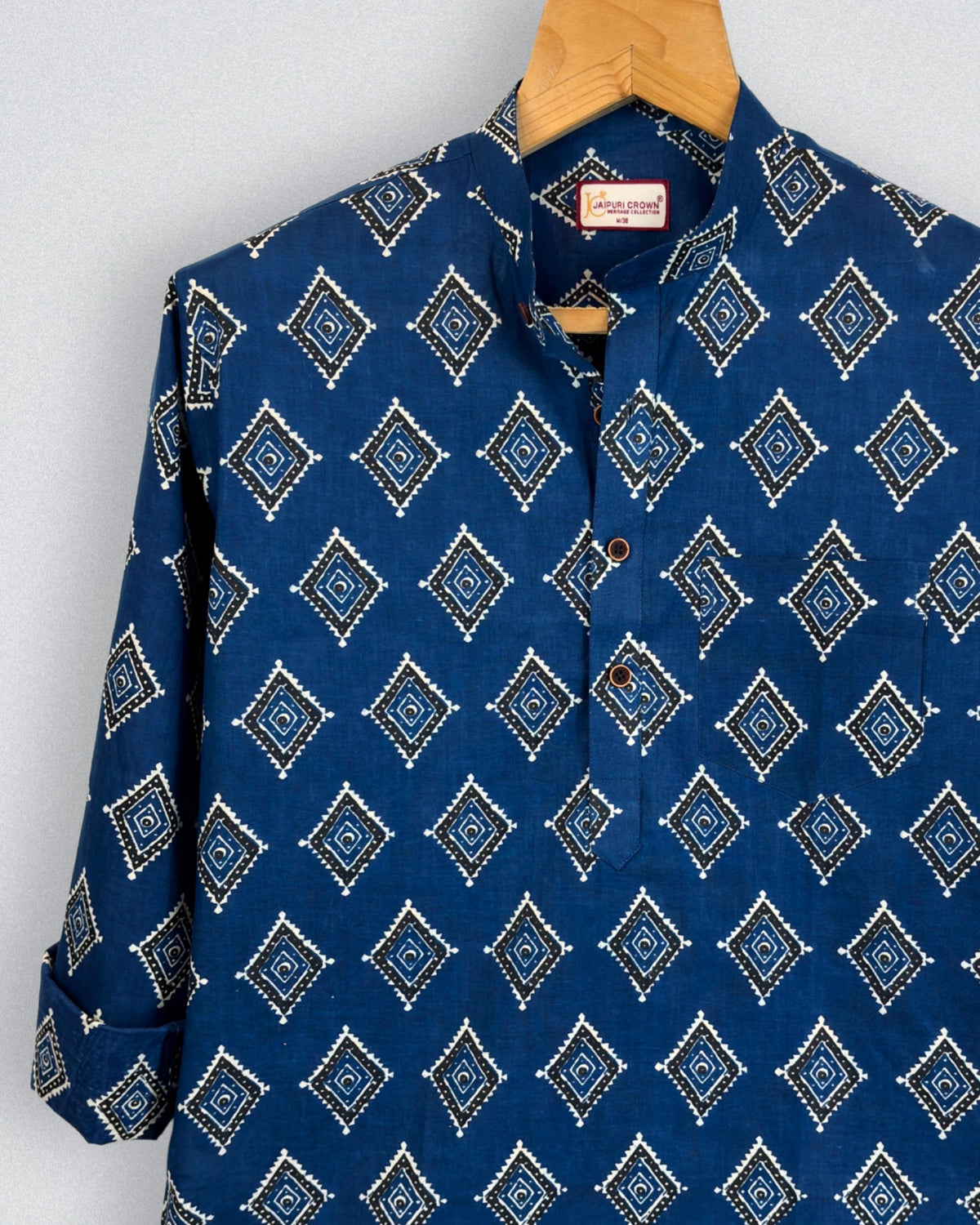 Diamond Dream – Printed Cotton Short Kurta in Blue