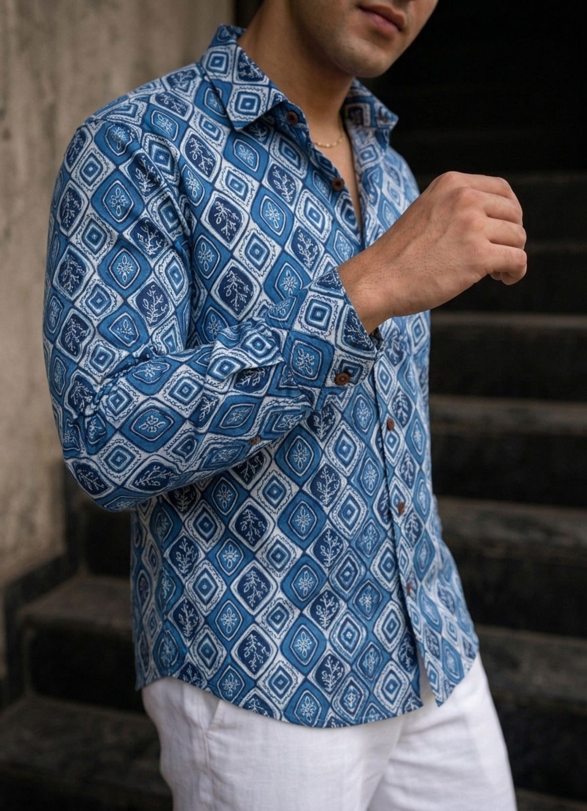 Elegant Indigo – Full Sleeve Printed Cotton Shirt