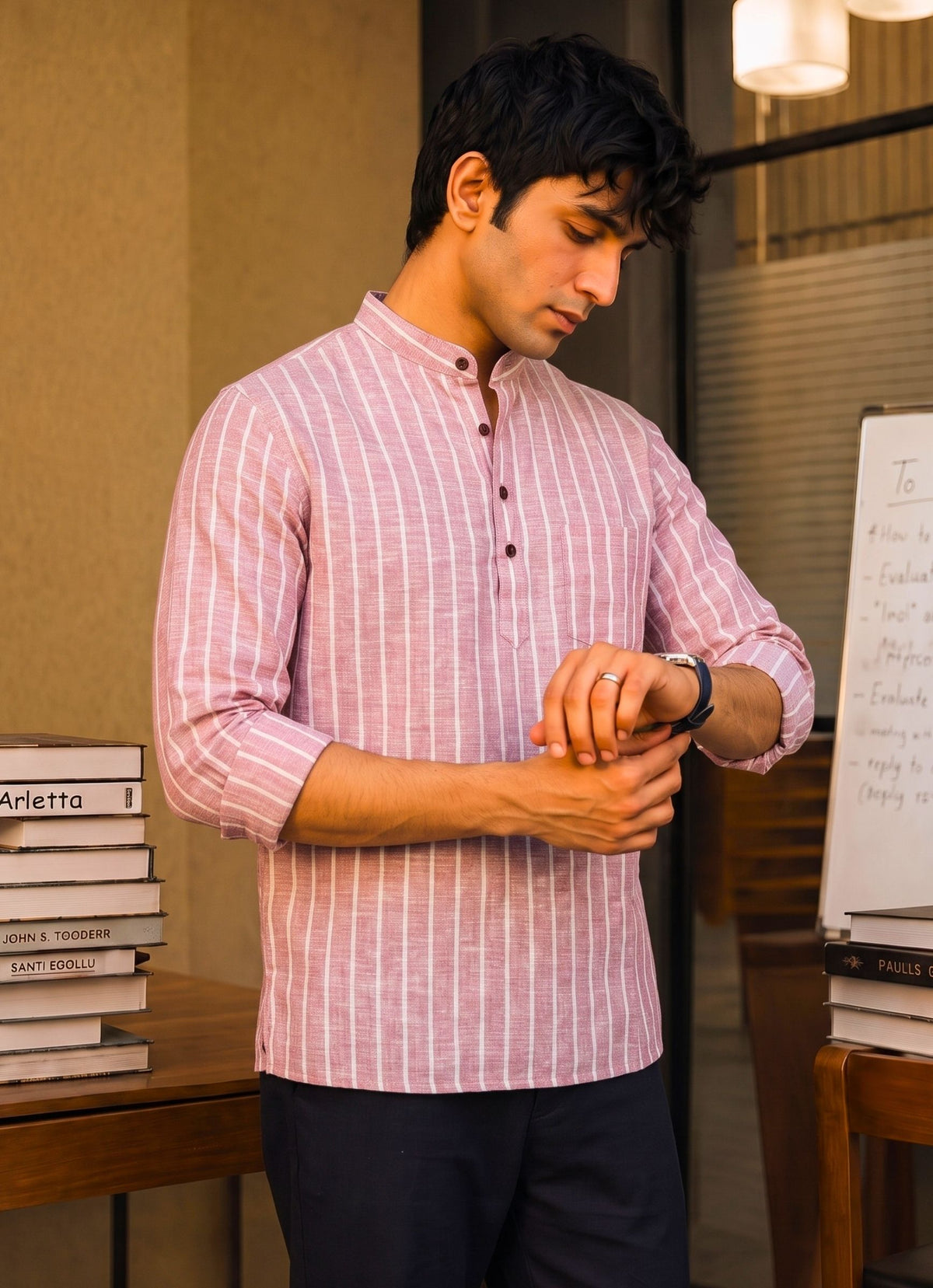 Rustic Charm – Linen Striped Short Kurta