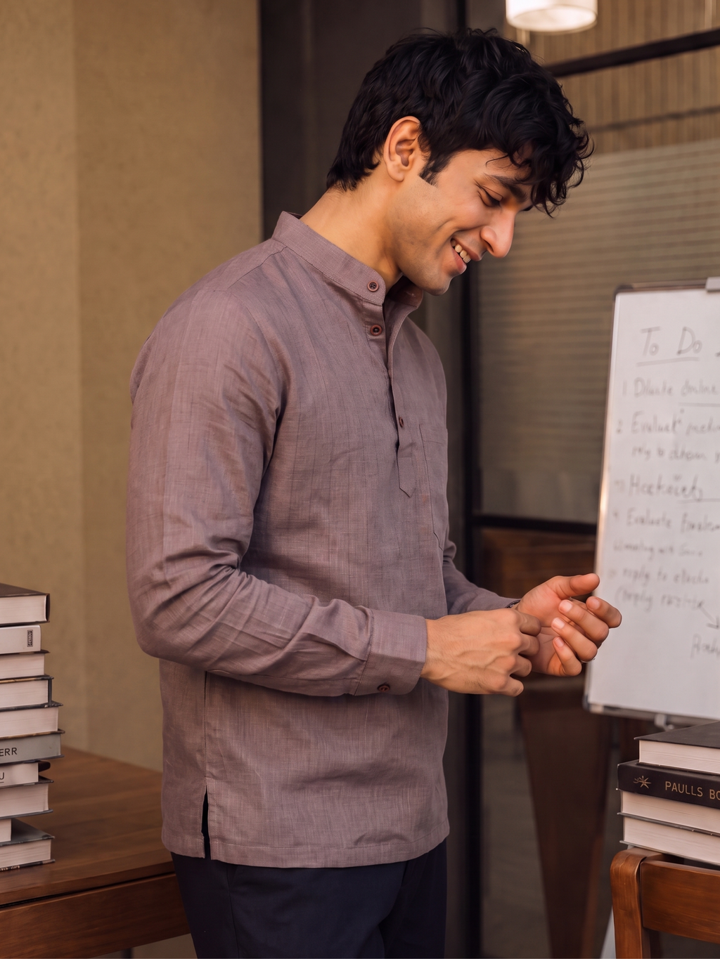 Desert Rose – Men's Printed Cotton Short Kurta