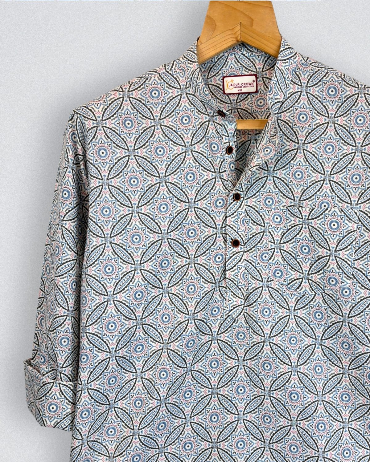 Blue Starburst – Printed Cotton Short Kurta