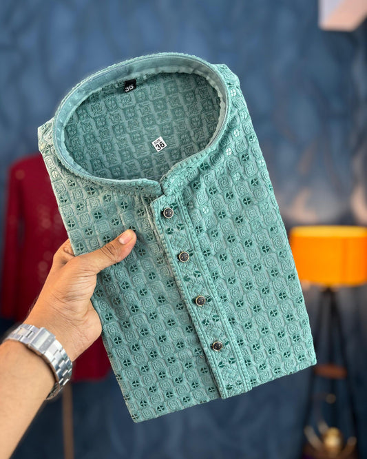 Green Chikankari Sequinned Kurta