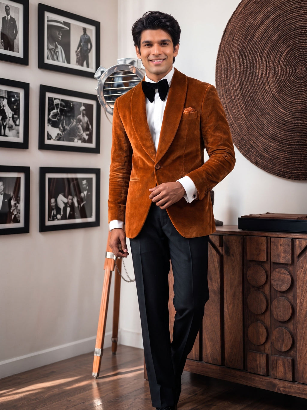 Rust Velvet Blazer for Men – Premium Shawl Lapel Party Wear Blazer