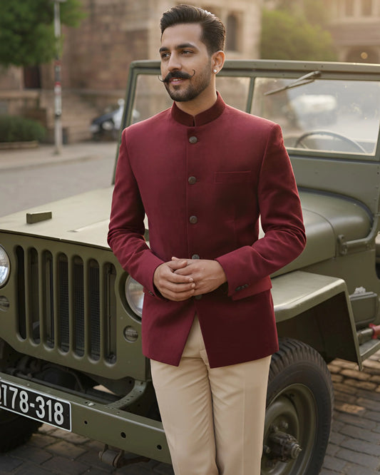 Jodhpuri Velvet Bandhgala- Marron 2700