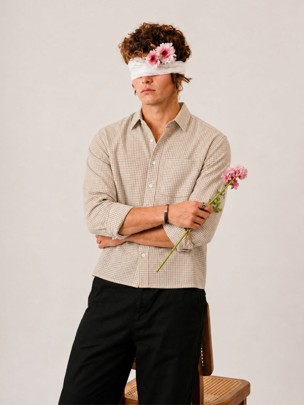 Sandstone Brown Check Crop Shirt