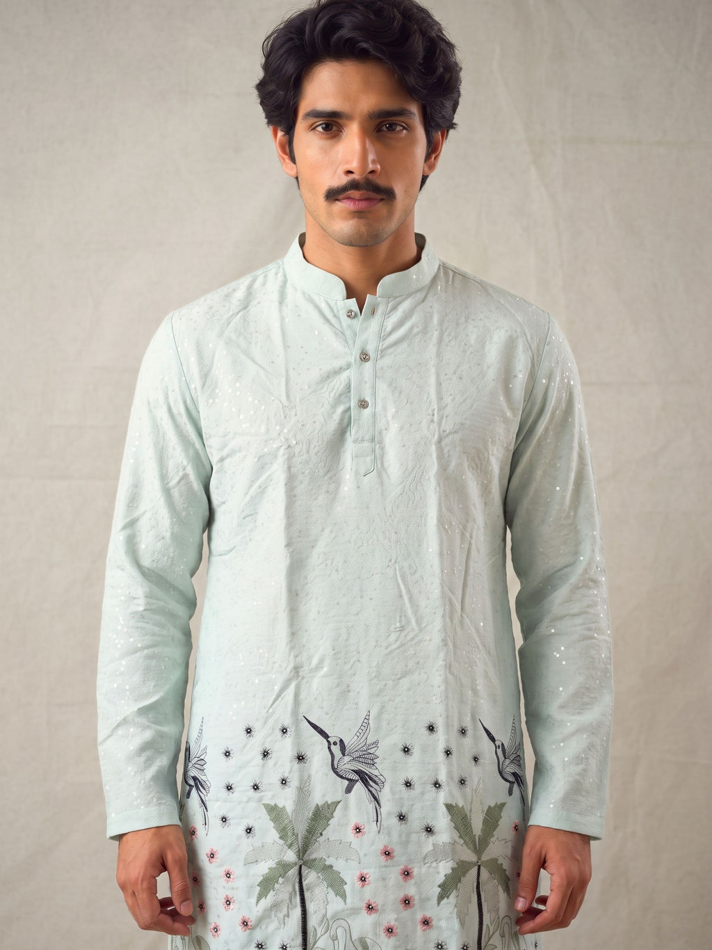 Men’s Heavy Designer Long Kurta – Auqa Zari work