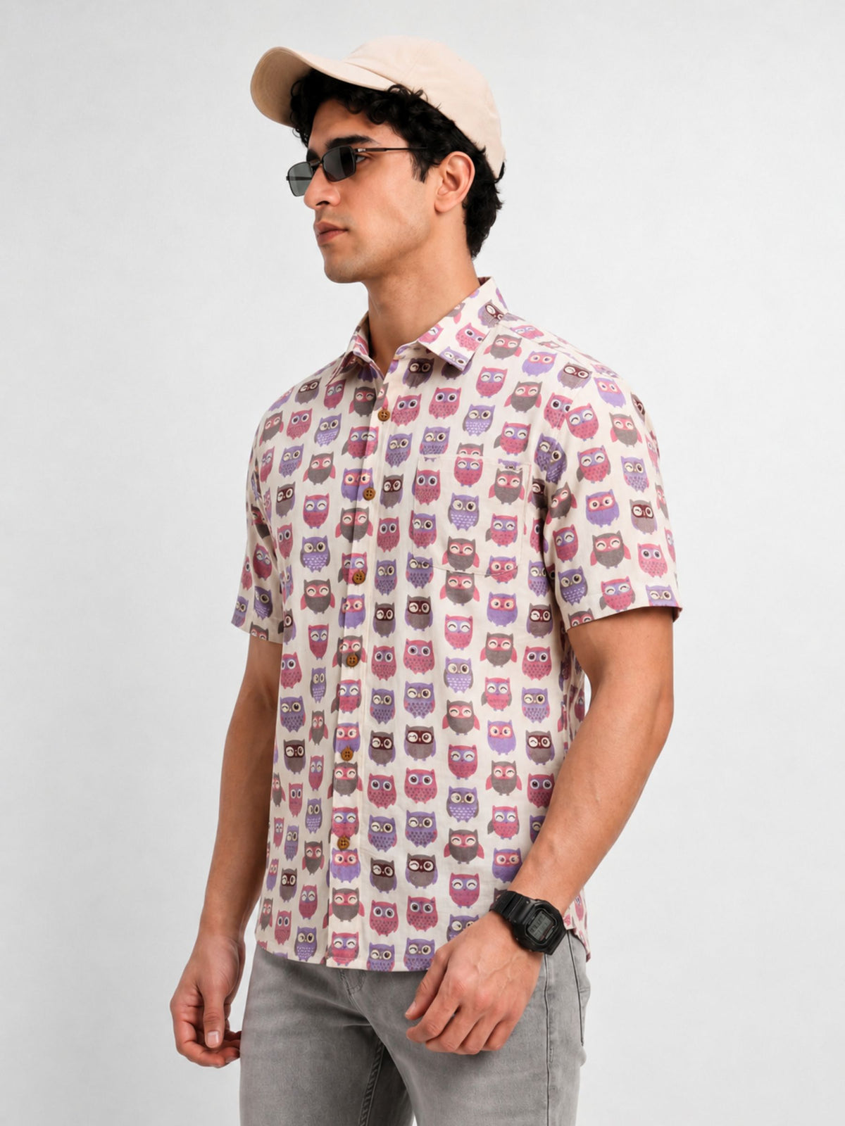 Whimsical Owls – Plus Size Cotton Half Sleeve Shirt