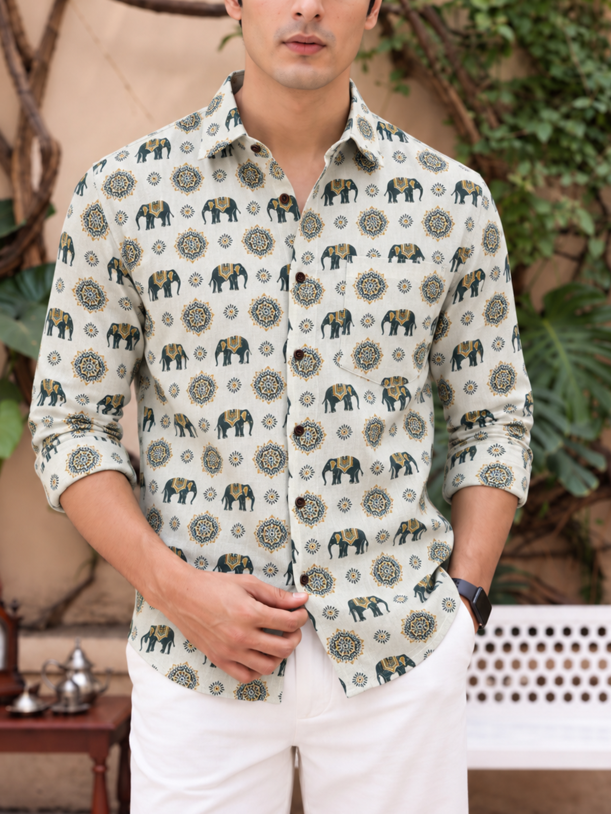 Elephant Dance – Printed Cotton Full Sleeve Shirt