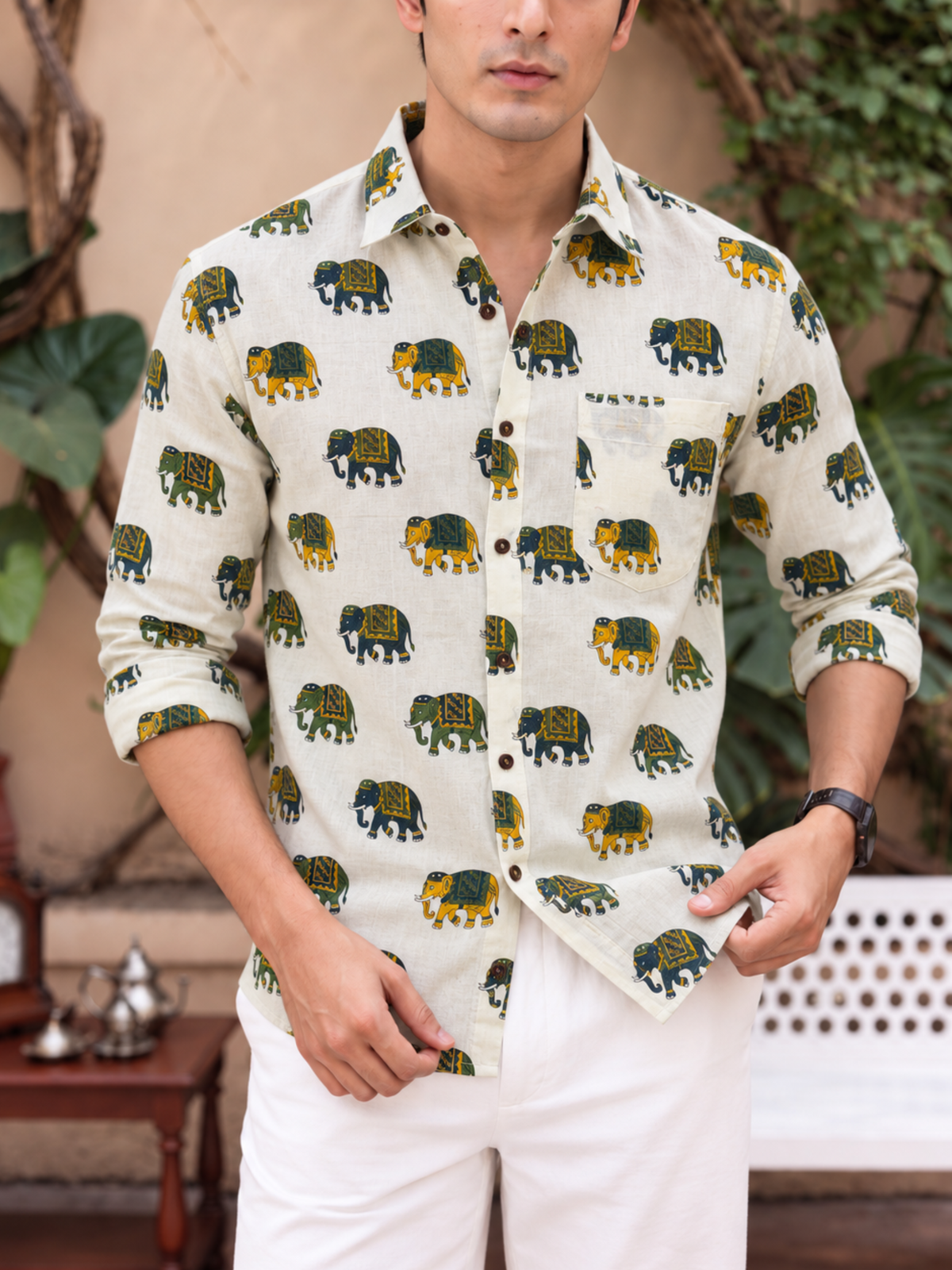 Elephant Dance – Printed Cotton Full Sleeve Shirt