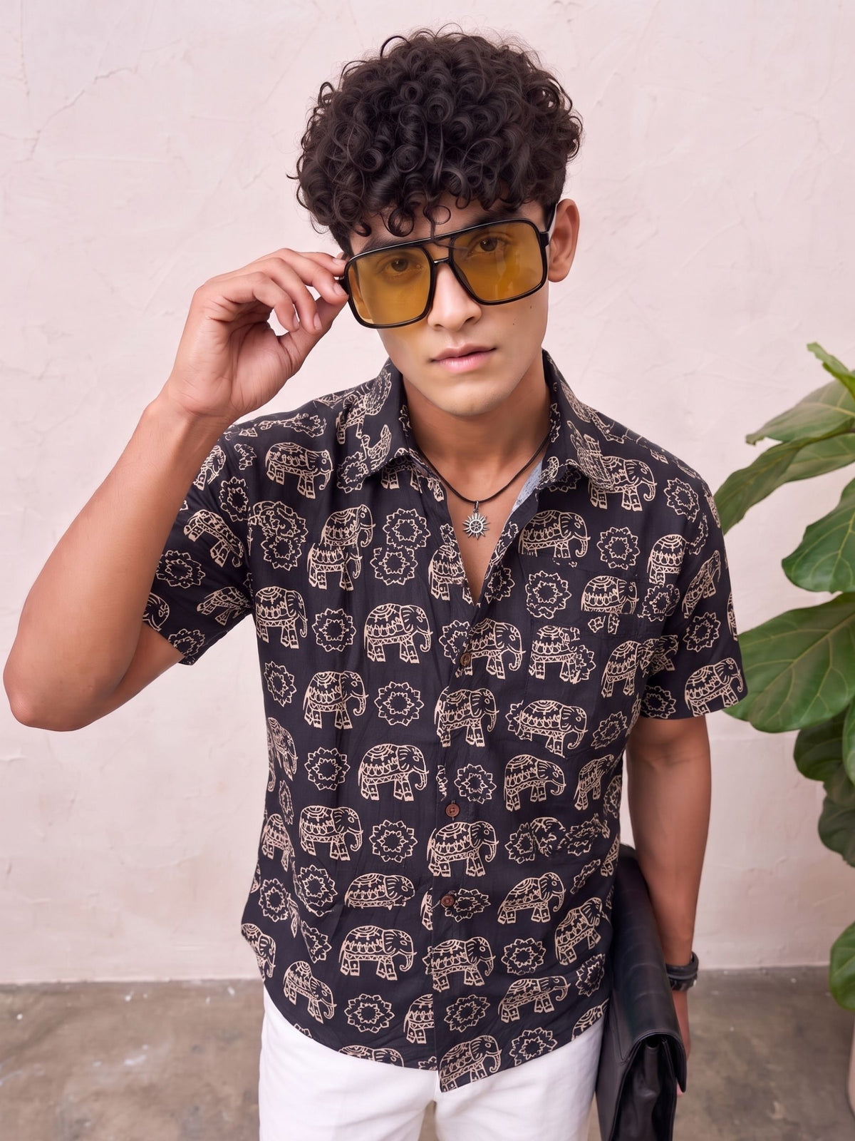 Elephant Elegance – Printed Cotton Half Sleeve Shirt
