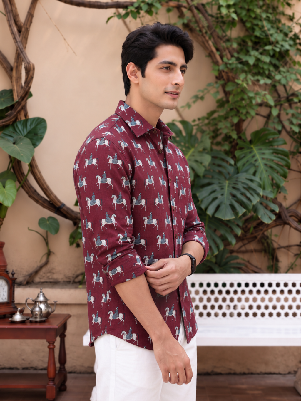 Elephant Elegance – Printed Cotton Full Sleeve Shirt