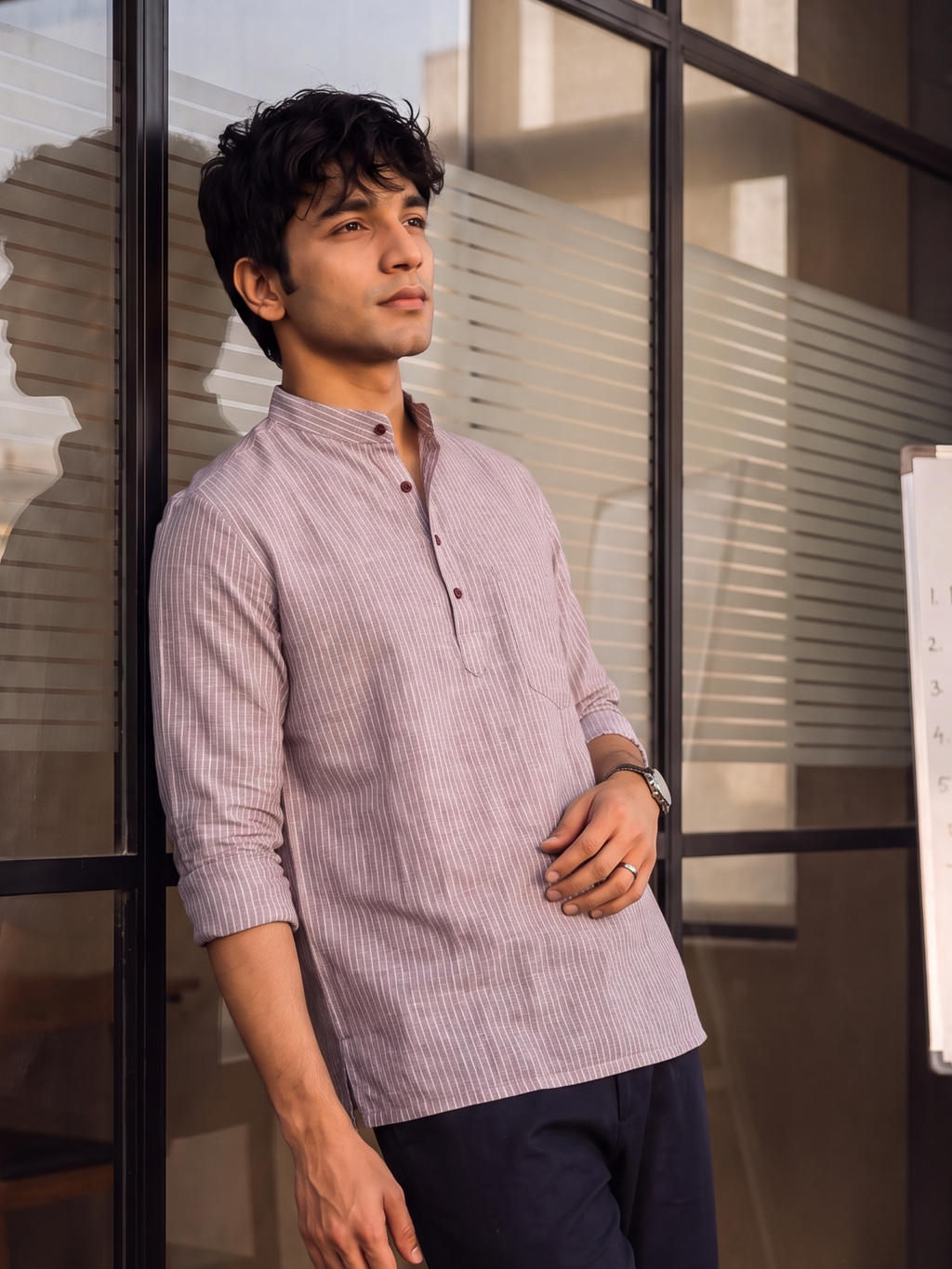 Elegant Stripes – Men's Printed Cotton Short Kurta