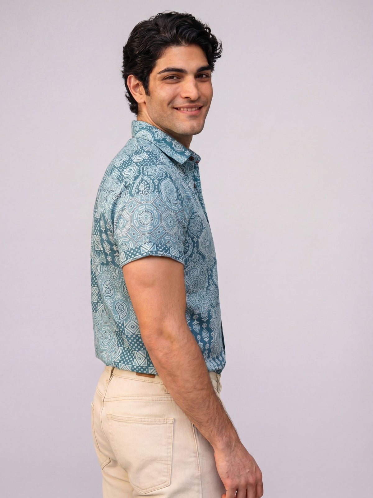 Ocean Waves – Printed Cotton Half Sleeve