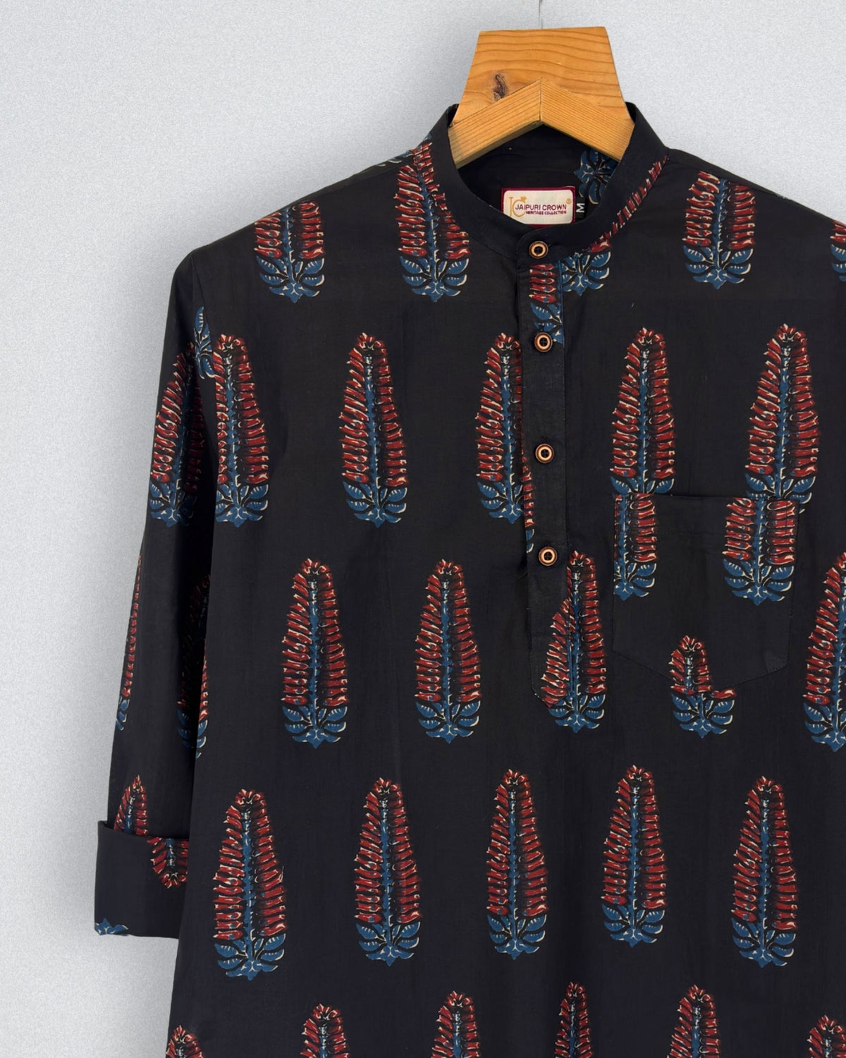 Feathered Elegance – Printed Cotton Short Kurta