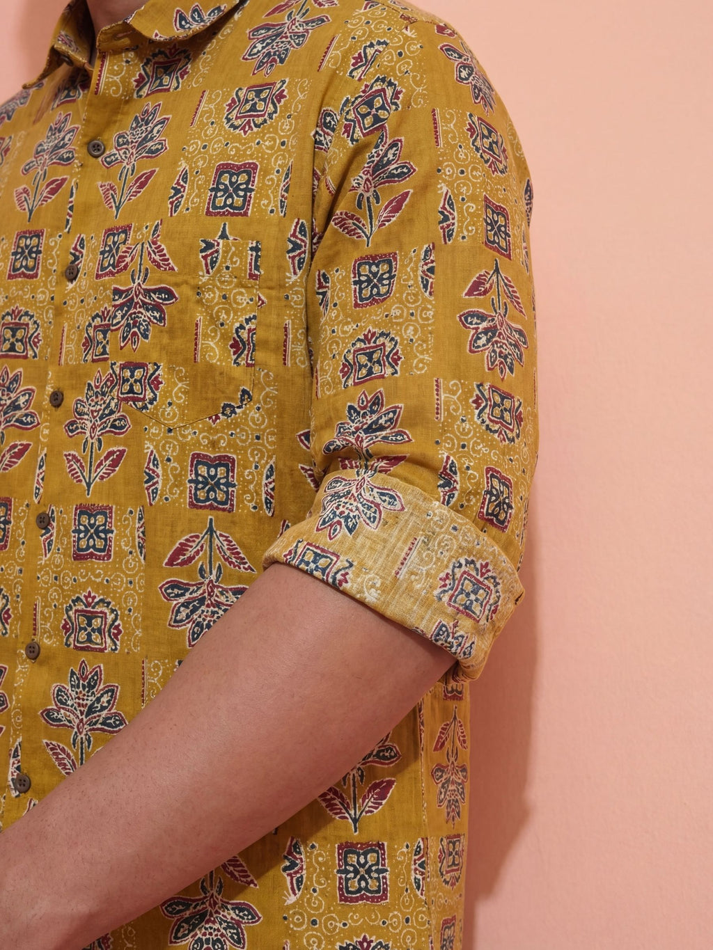 Floral Elegance – Printed Cotton Full Sleeve in Mustard