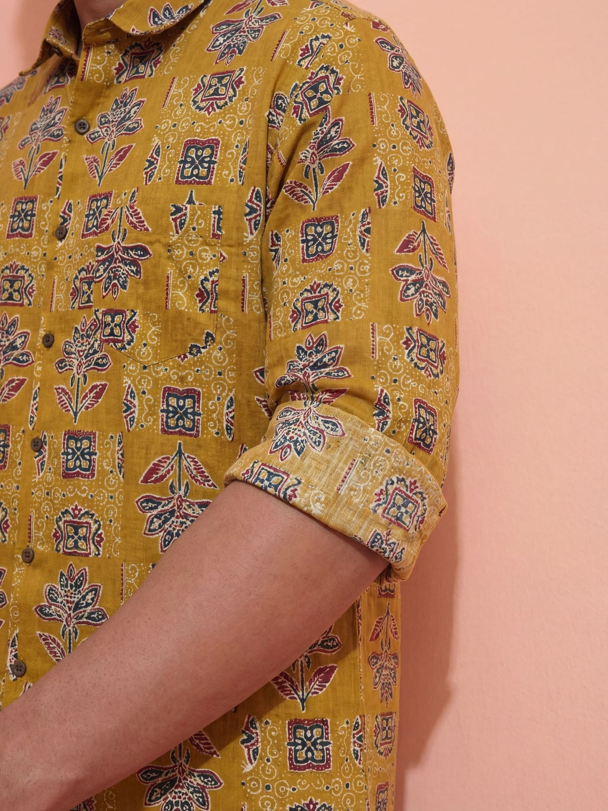Floral Elegance – Printed Cotton Full Sleeve in Mustard
