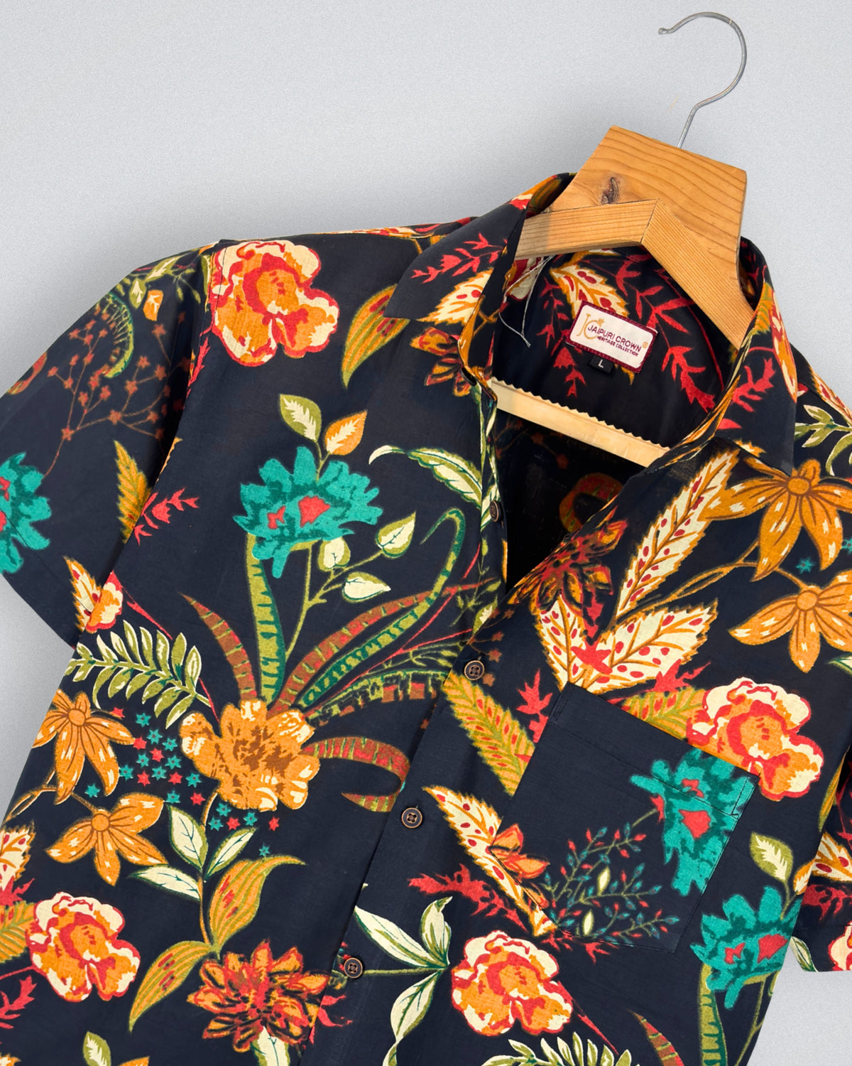 Midnight Flora – Tropical Printed Cotton Half Sleeve