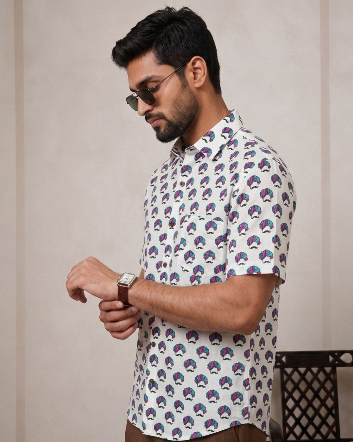 Colorful Whirl – Printed Cotton Half Sleeve Shirt