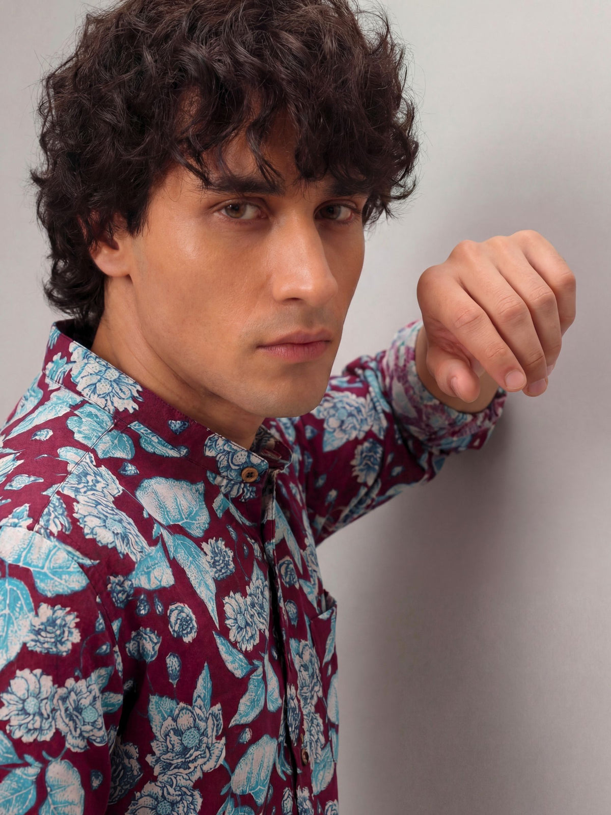 Maroon Blossom – Printed Cotton Short Kurta