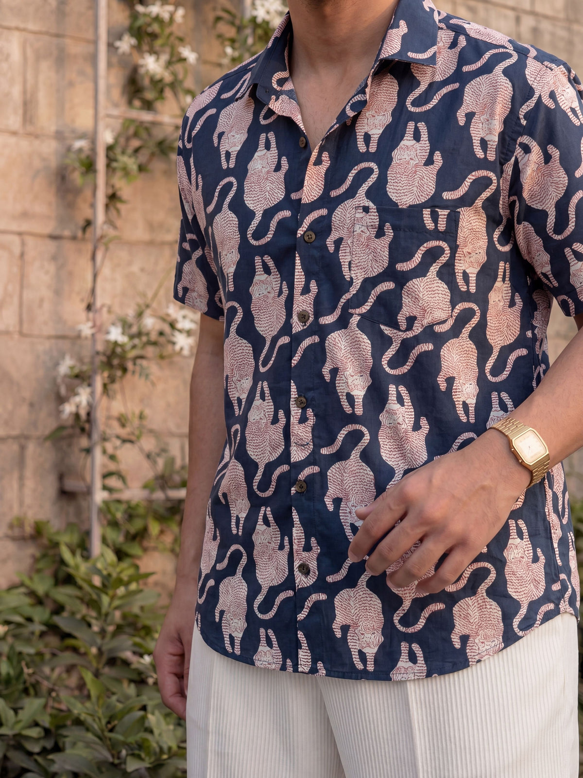 Feline Dance – Printed Cotton Half Sleeve Shirt