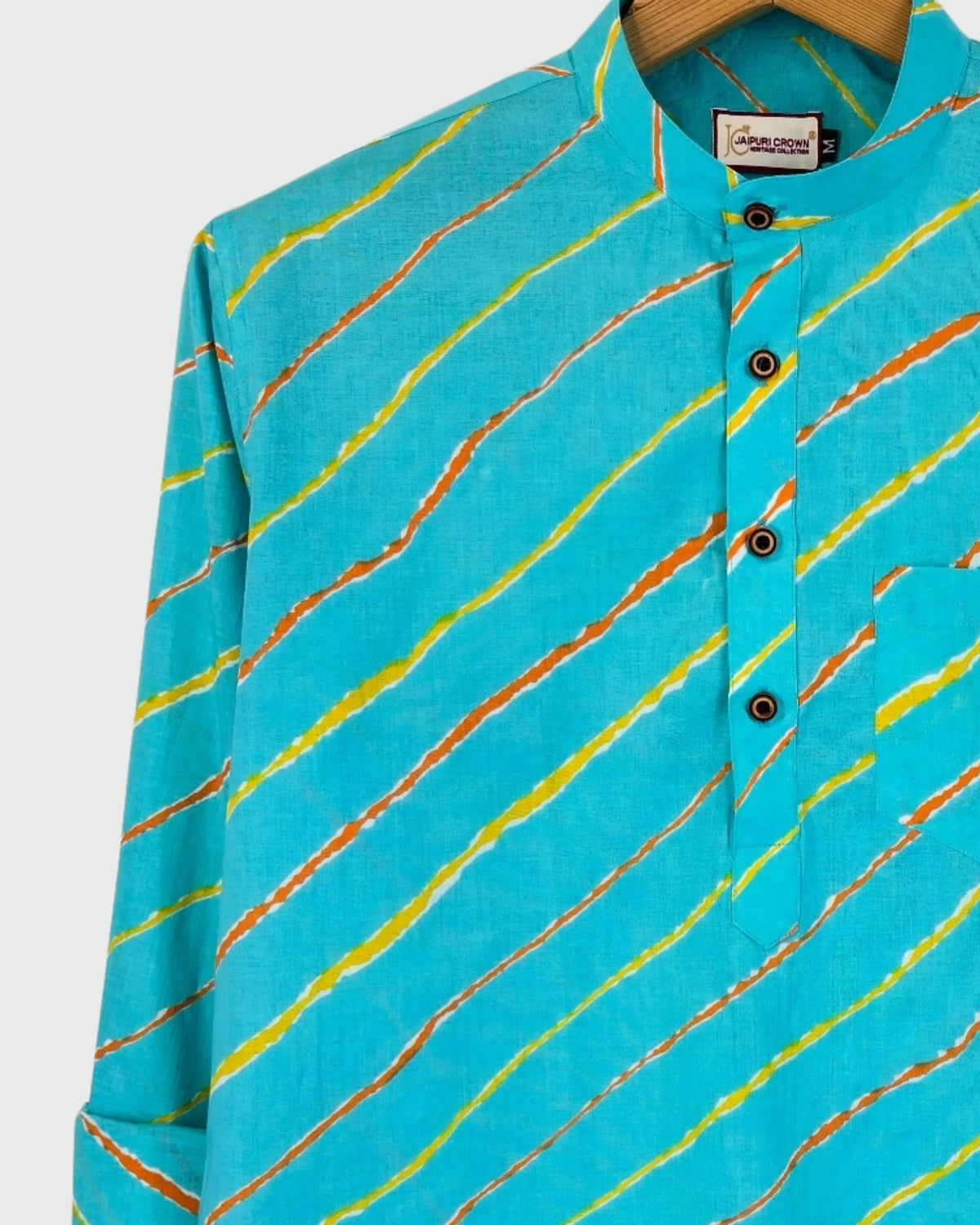 Blue Laheriya Printed Cotton Short Kurta