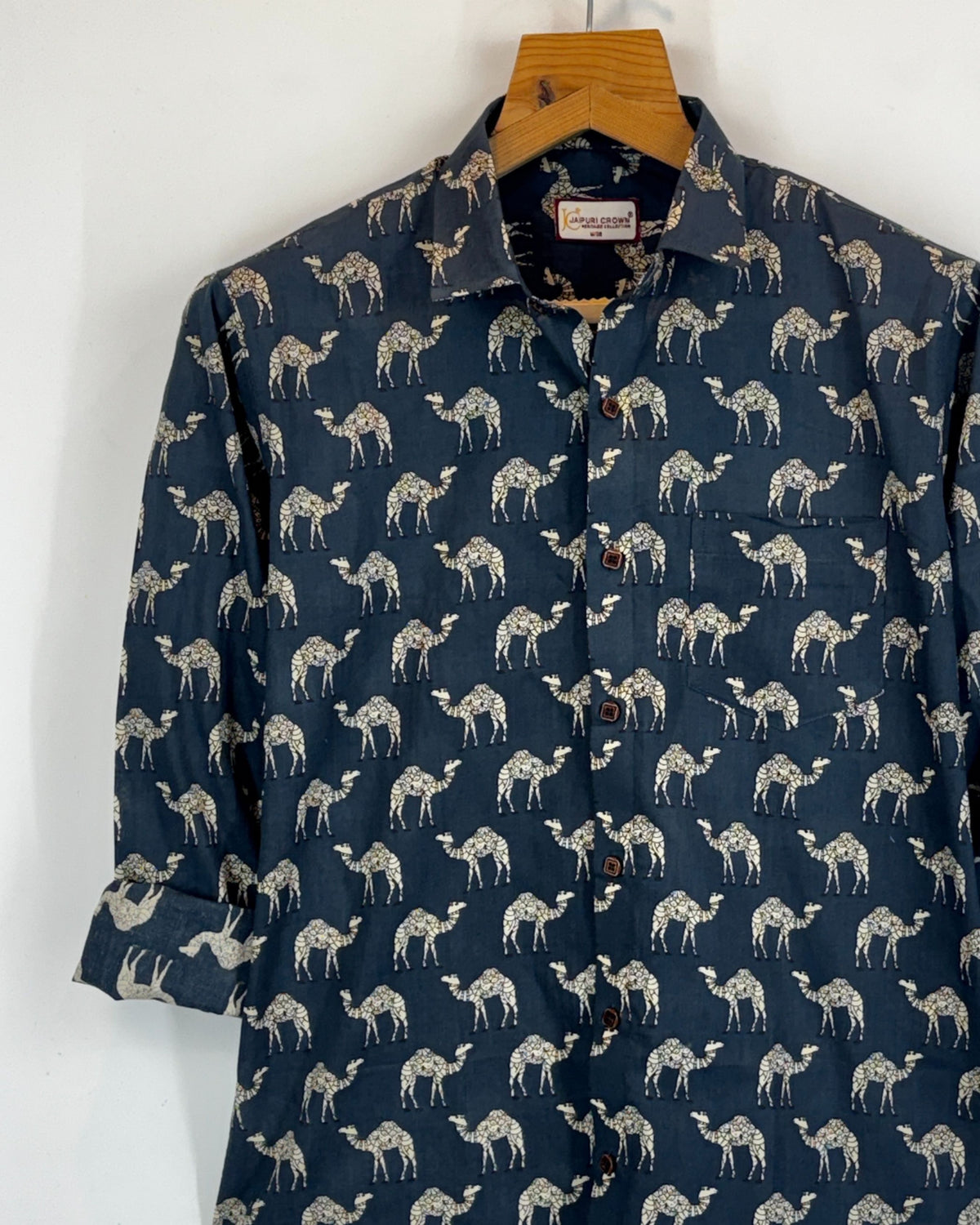 Camel Heritage – Printed Cotton Full Sleeve in Navy & Beige