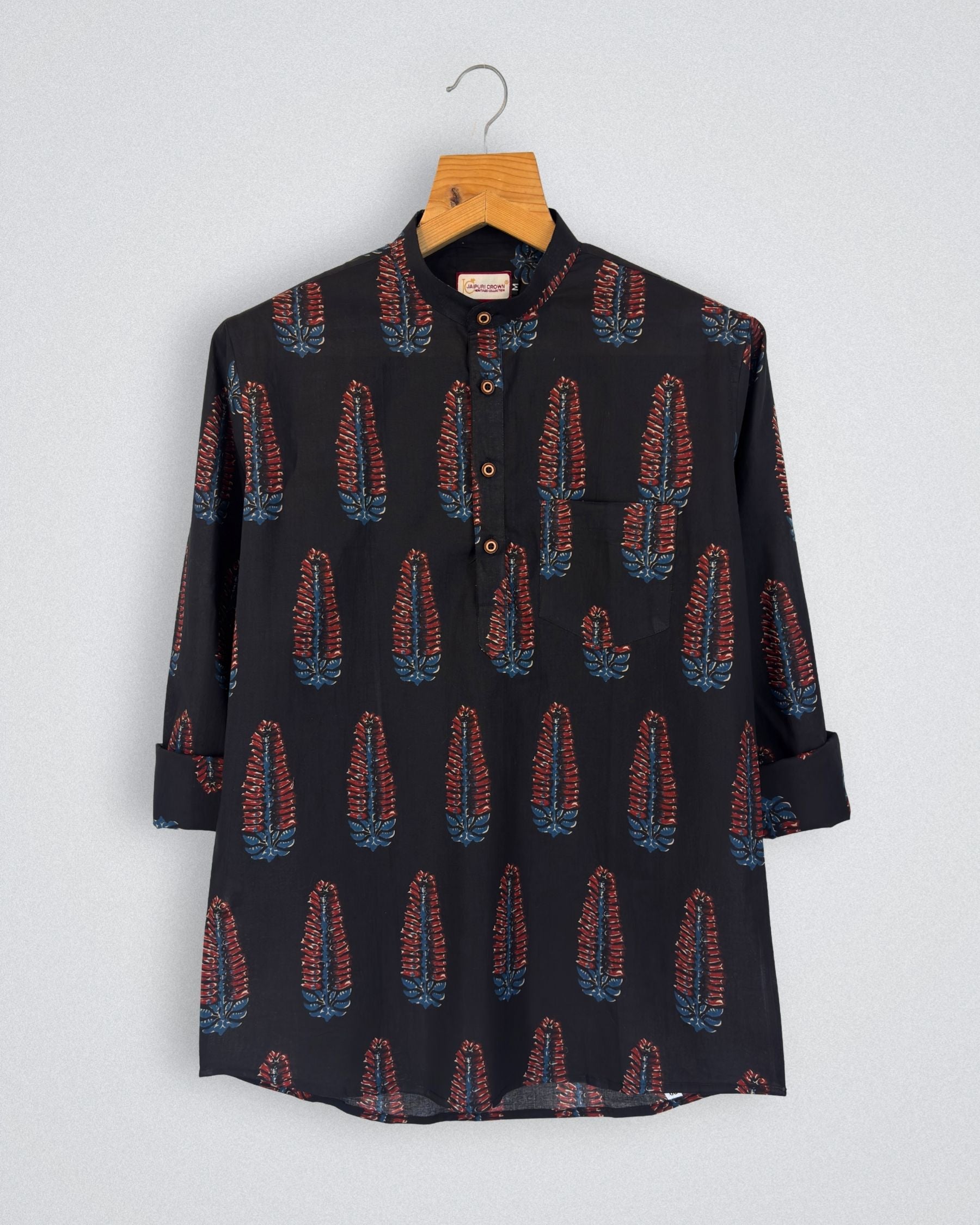 Feathered Elegance – Printed Cotton Short Kurta