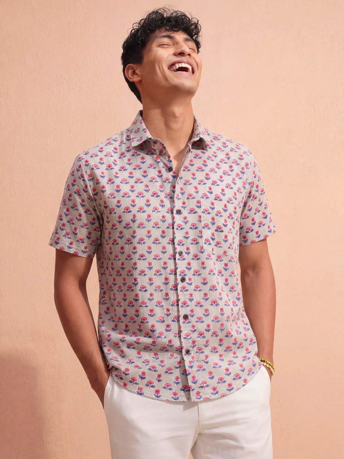 Lotus Charm – Sanganeri Printed Cotton Half Sleeve Shirt