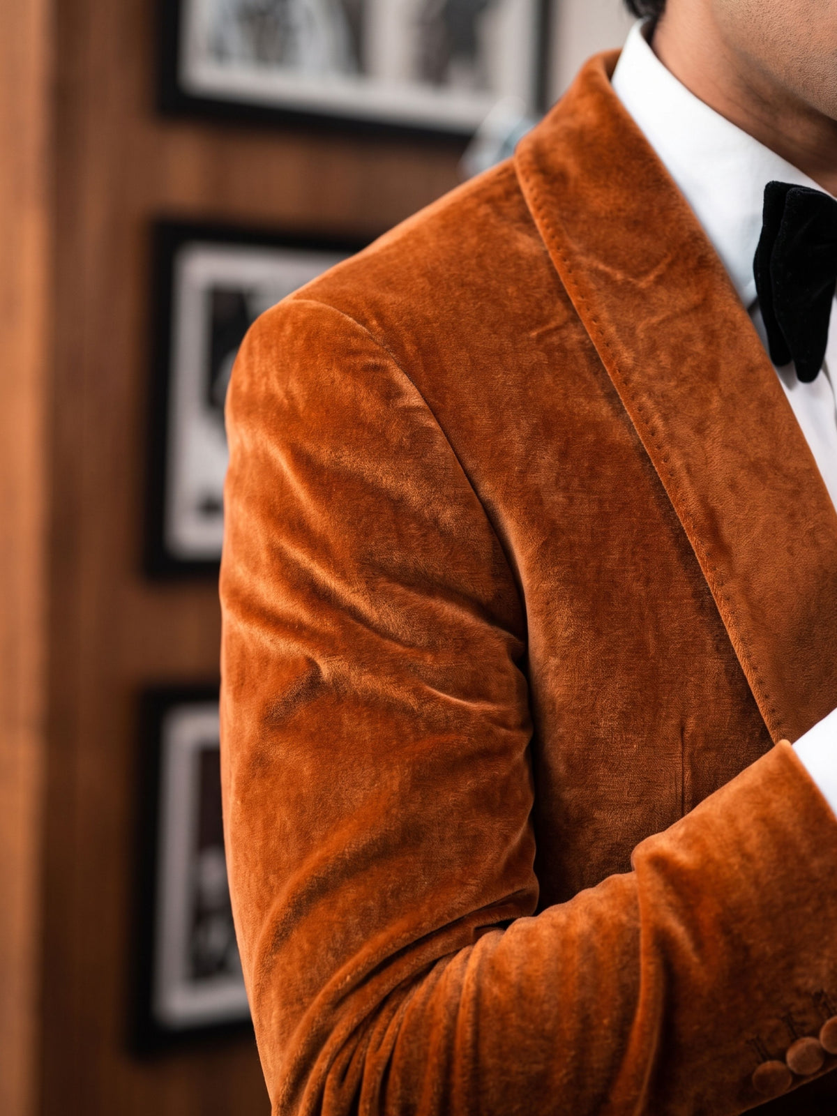 Rust Velvet Blazer for Men – Premium Shawl Lapel Party Wear Blazer