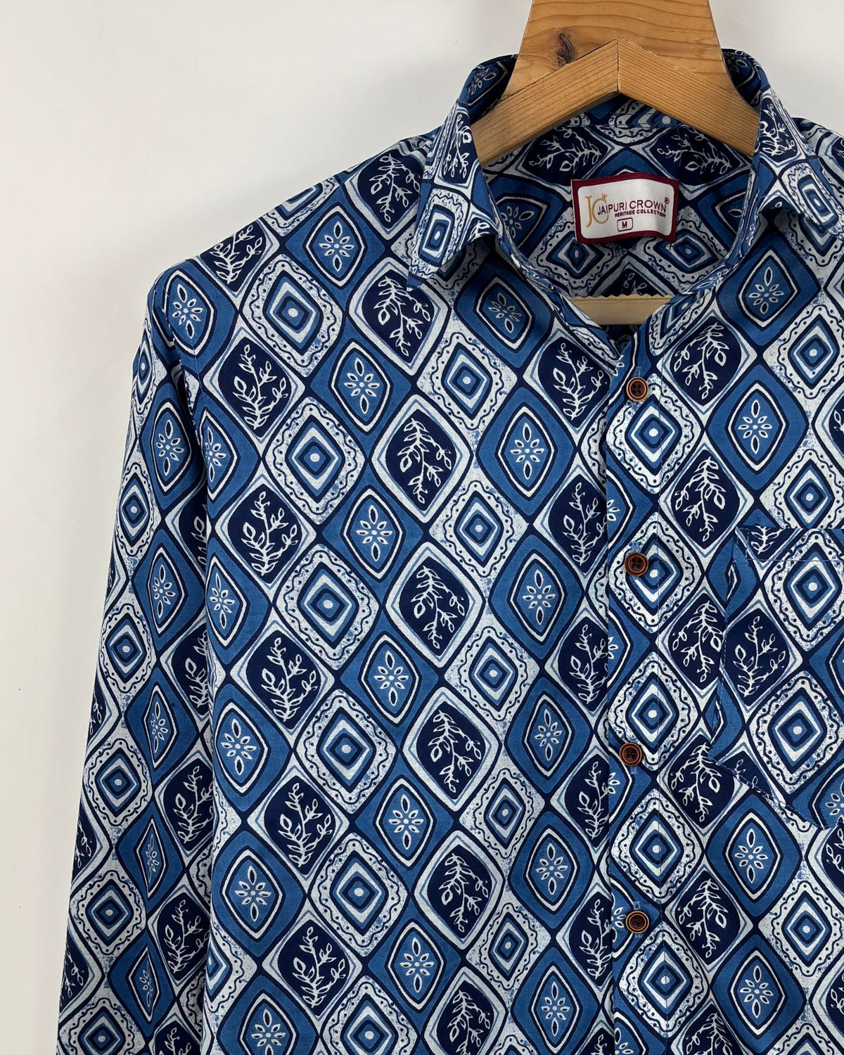 Elegant Indigo – Full Sleeve Printed Cotton Shirt