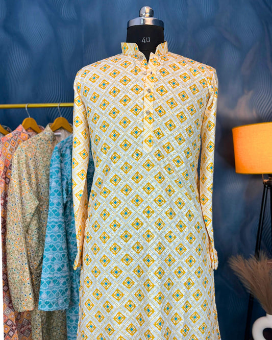 Opal Oasis Printed Lucknowi Kurta