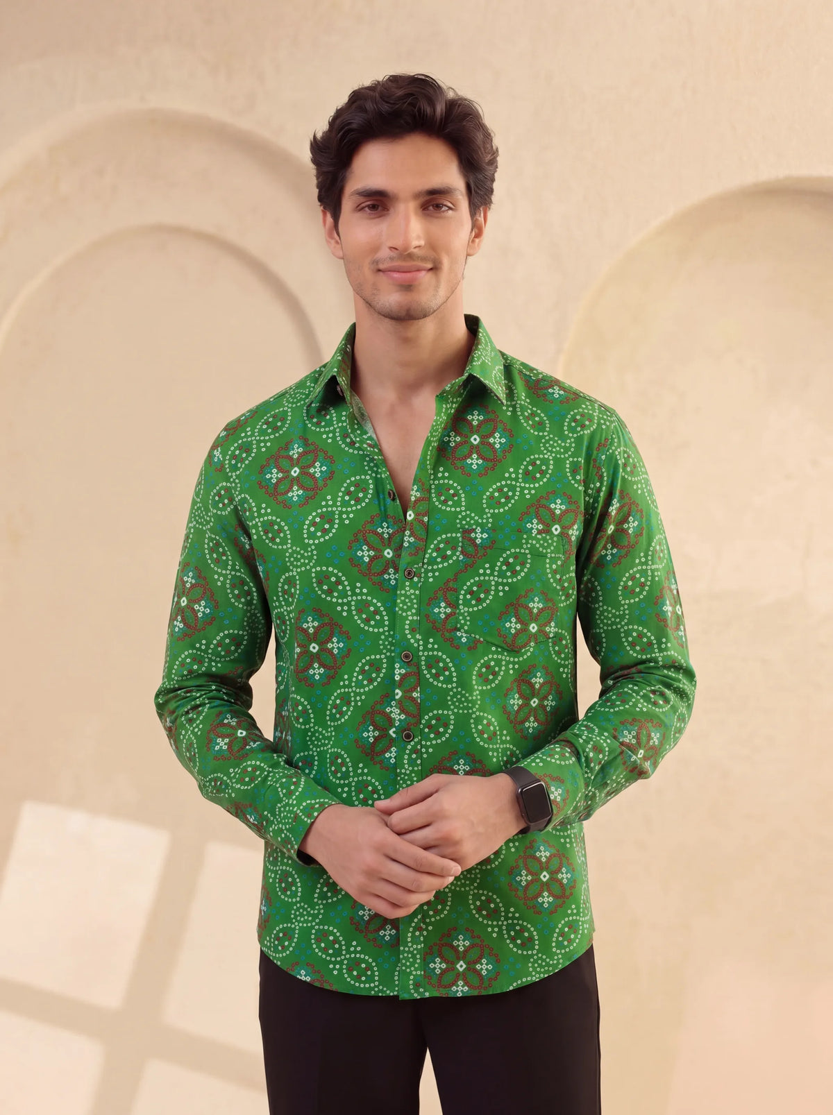 Green Harmony – Printed Cotton Full Sleeve Shirt