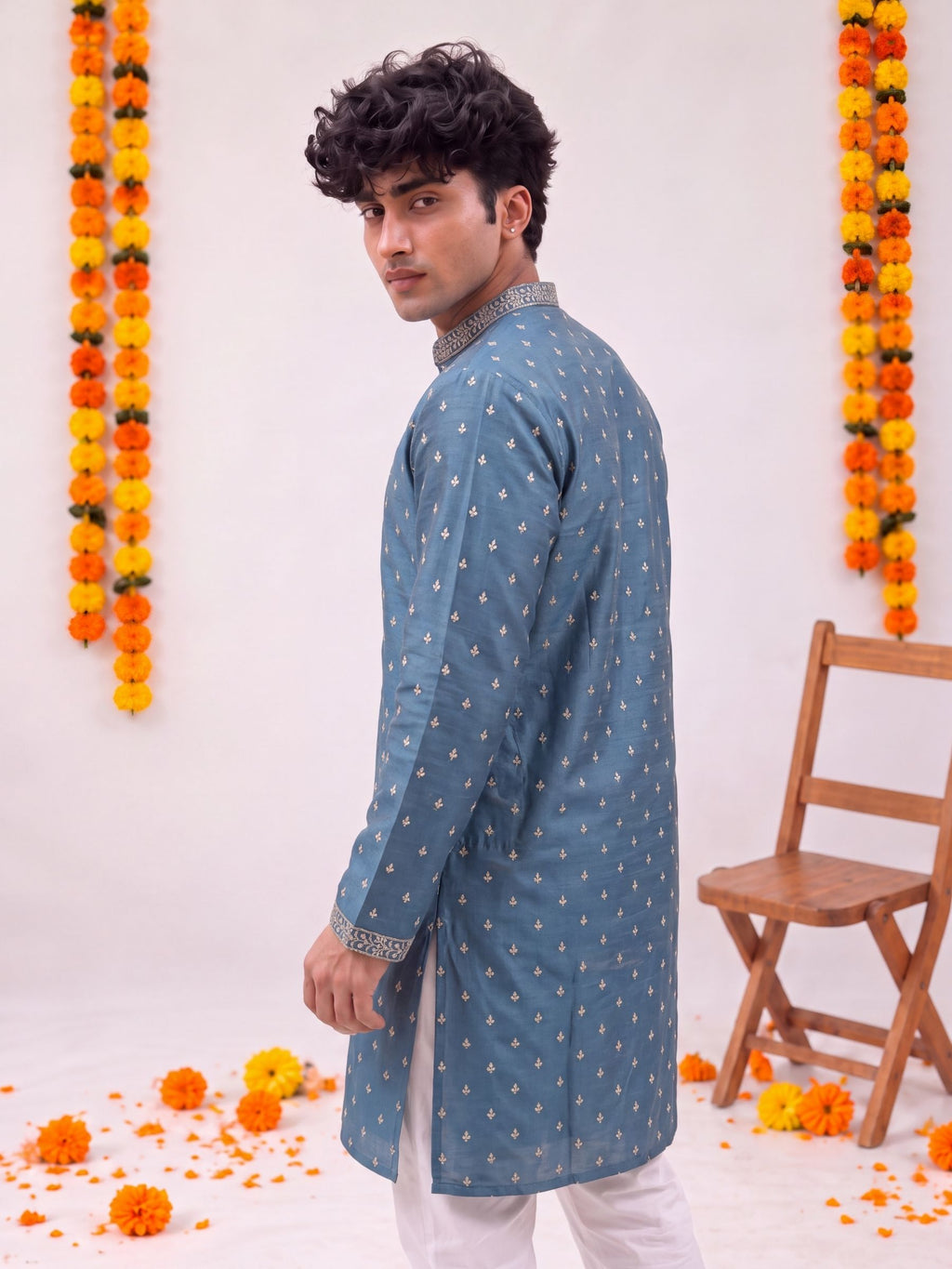 Teal Zari Work – Textured Designer Long Kurta