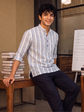 Elegance in Stripes – Men's Cotton Short Kurta