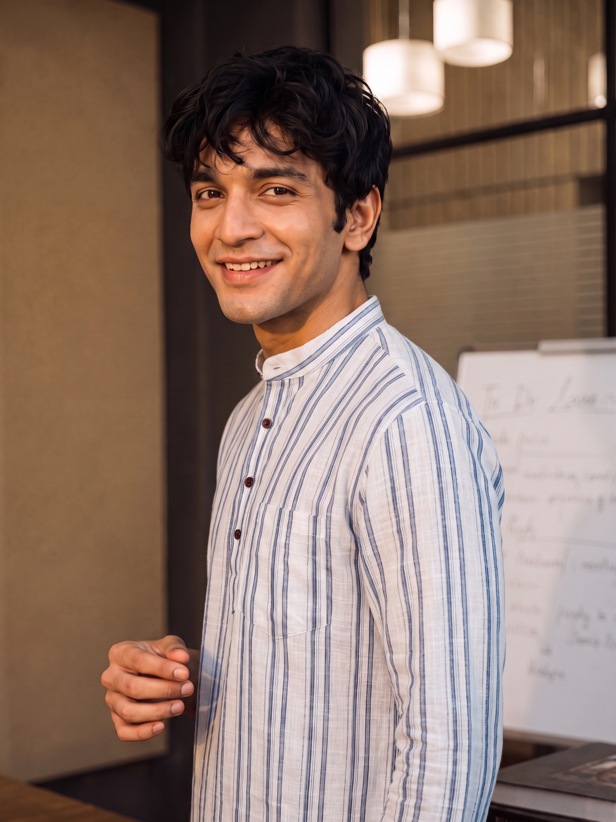 Elegance in Stripes – Men's Cotton Short Kurta