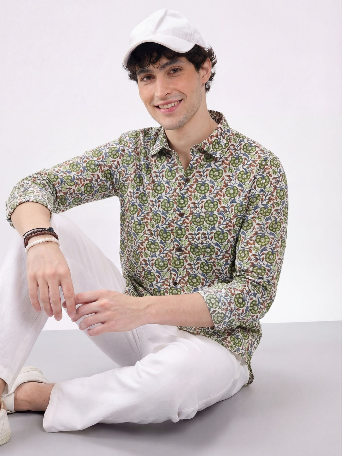 Garden Bliss – Full Sleeve Cotton Shirt in Green & Blue