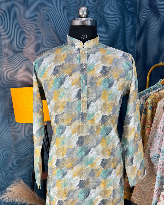 Sapphire Glow Silver Printed Kurta