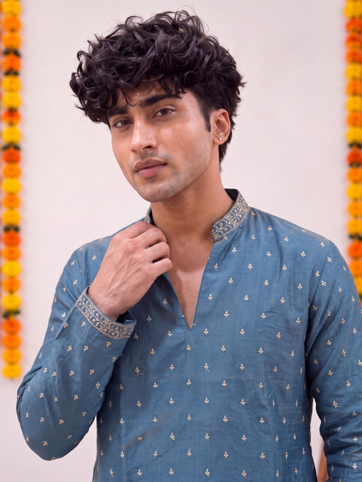 Teal Zari Work – Textured Designer Long Kurta