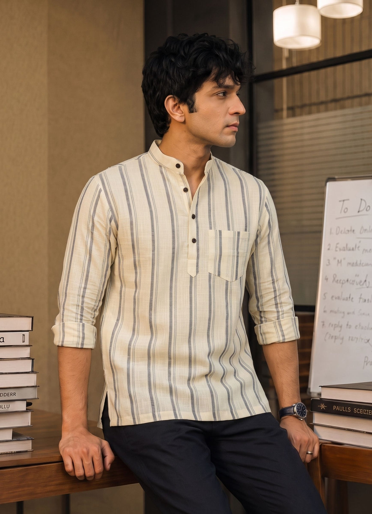 Heritage Stripes – Cotton Short Kurta