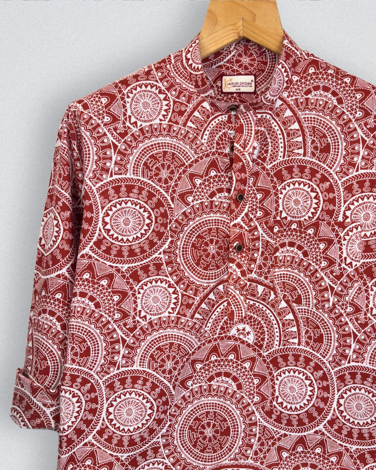 Mandala Magic – Printed Cotton Short Kurta in Red & White