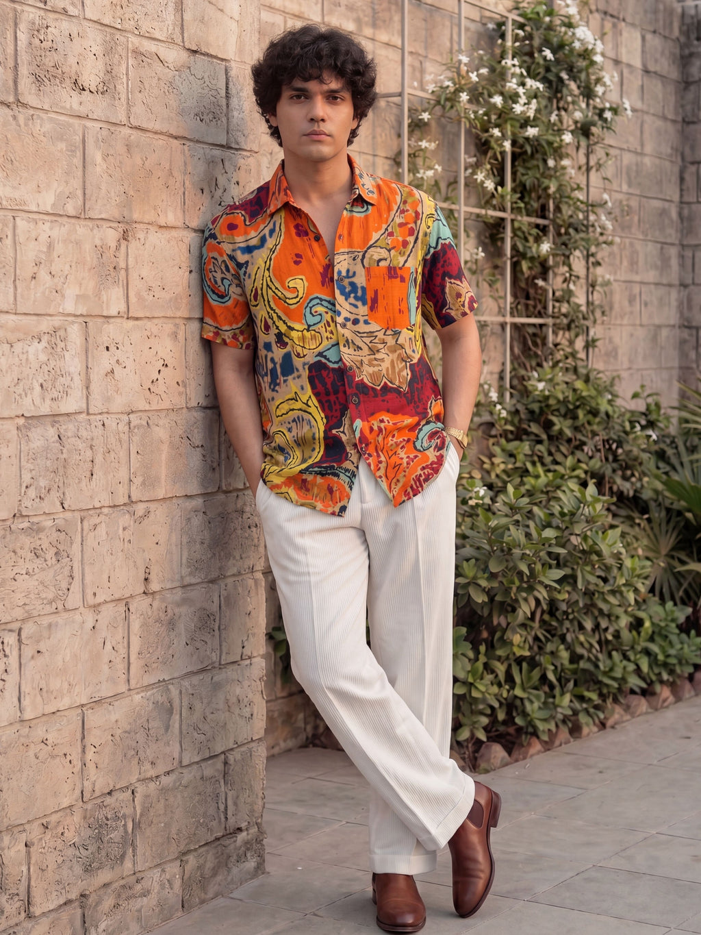 Desert Bloom – Printed Cotton Half Sleeve Shirt