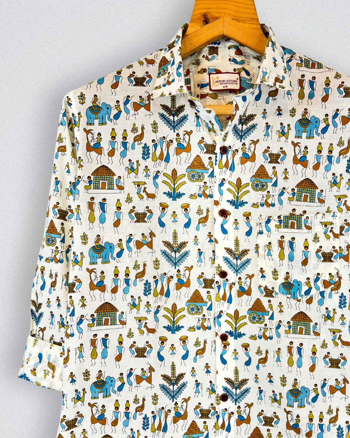 Forest Fiesta– Full Sleeve Cotton Shirt in Blue & Green