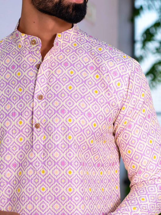 Printed Designer Cotton Kurta - Pastel Multi