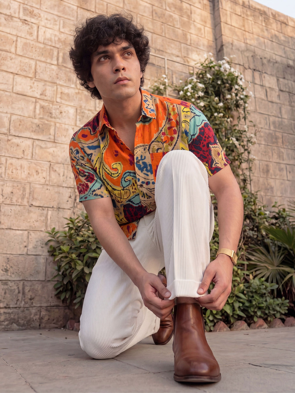 Desert Bloom – Printed Cotton Half Sleeve Shirt