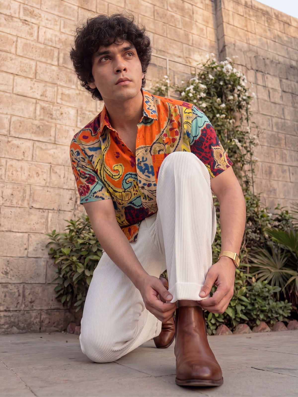 Desert Bloom – Printed Cotton Half Sleeve Shirt