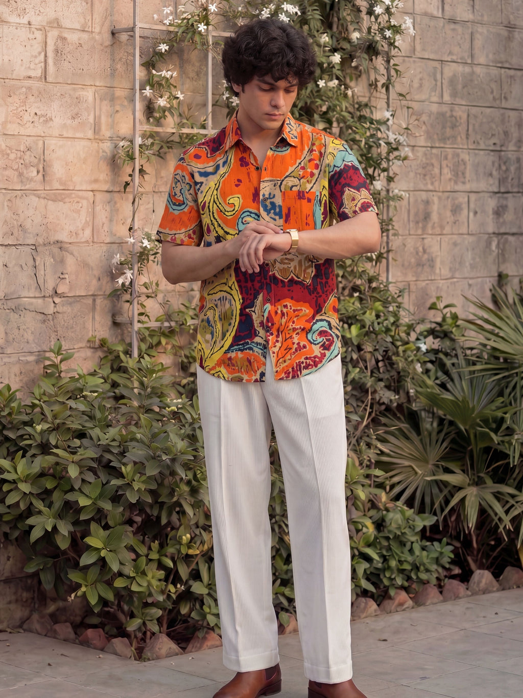Desert Bloom – Printed Cotton Half Sleeve Shirt