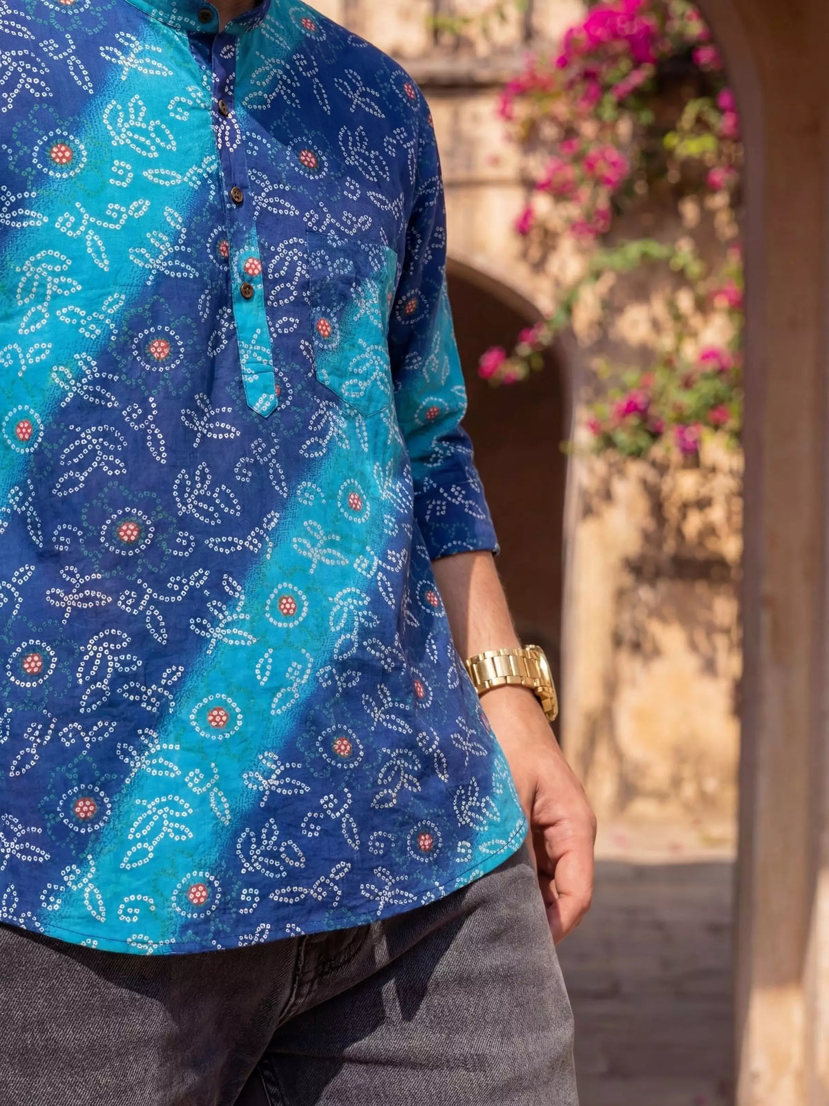 Ocean Blossom – Printed Cotton Short Kurta